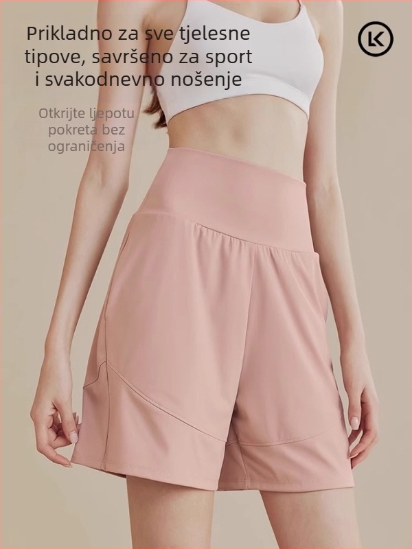 Ženske capri sportske šortse, brzo sušeće, poliester, srednji pojas, tanki, mikroelastični