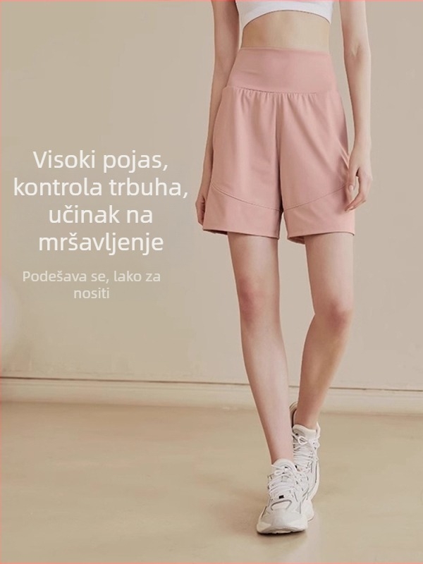 Ženske capri sportske šortse, brzo sušeće, poliester, srednji pojas, tanki, mikroelastični