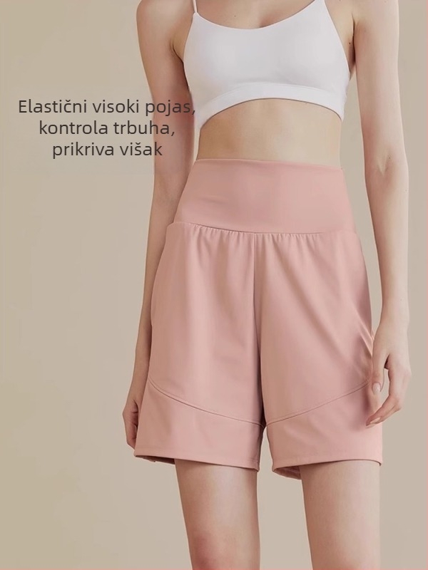 Ženske capri sportske šortse, brzo sušeće, poliester, srednji pojas, tanki, mikroelastični