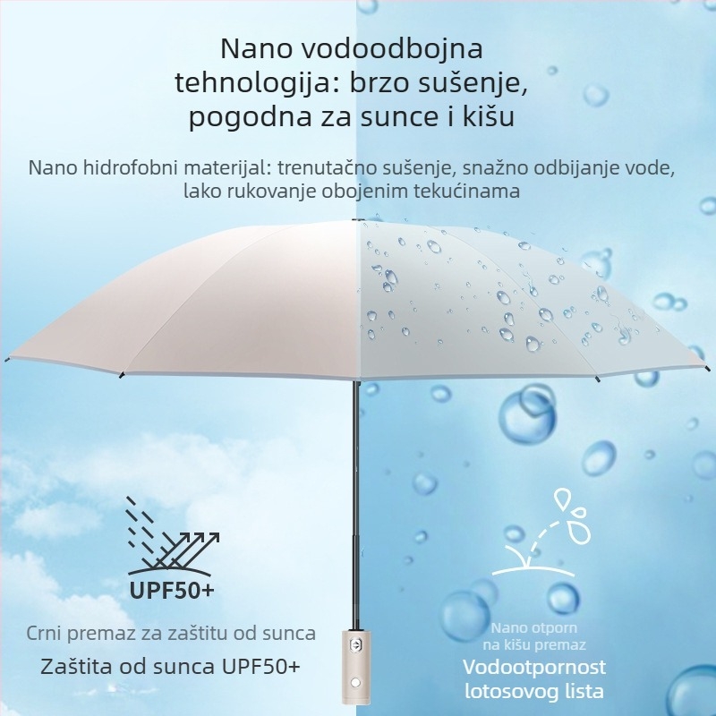 Automatski trodijelni kišobran s 8 rebara, plastična navlaka, aluminijska drška