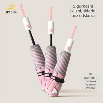 Dječji automatski kišobran za sunce i kišu – 6-rebni okvir od vlakana, 190T vinil tkanina, UPF50+, plastična drška