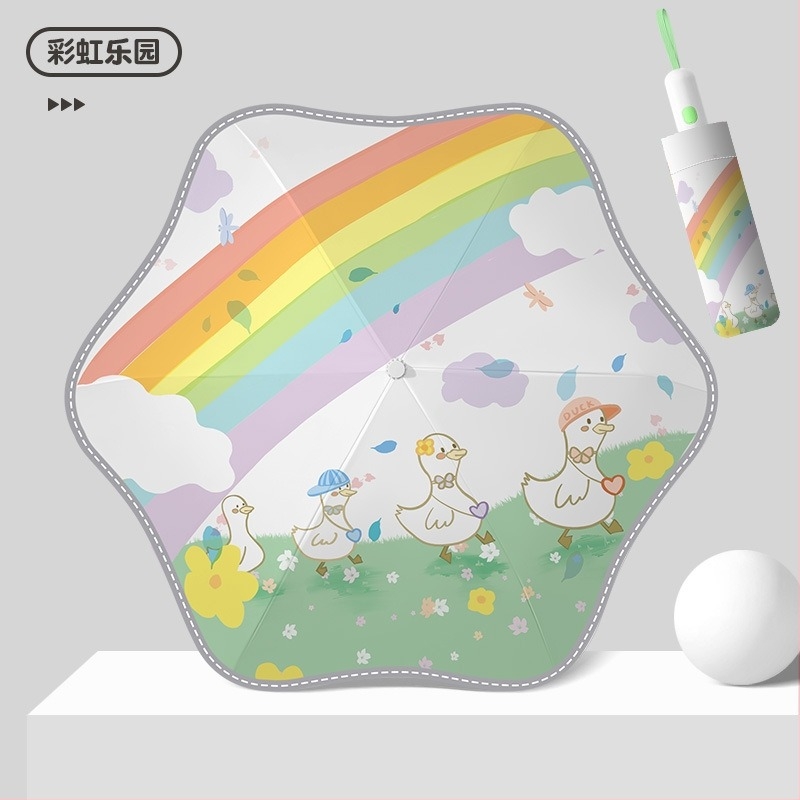 Dječji automatski kišobran za sunce i kišu – 6-rebni okvir od vlakana, 190T vinil tkanina, UPF50+, plastična drška