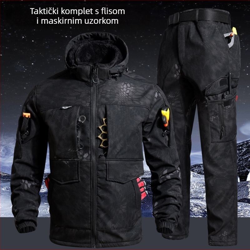 Kamuflažni fleece set za radnu odjeću, otporan na vjetar i topao, zimska jakna i hlače, tkanina pamuk-mješavina