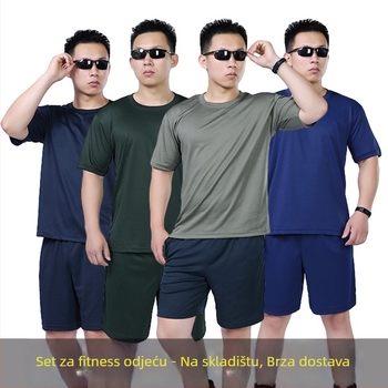 Unisex set za trening – mješavina pamuka, brzo sušenje, odvlaživanje vlage, jednobojna, ljeto, majica kratkih rukava i šorcevi