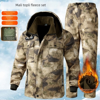 Kamuflažni radni komplet s flisom za jesen-zimu, poliester, topao i otporan na habanje, unisex