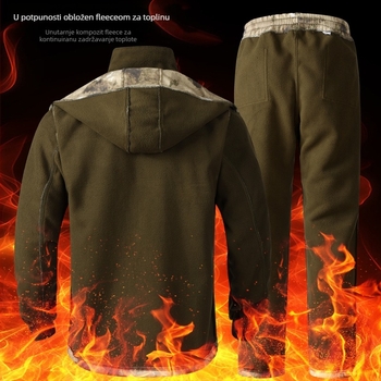 Kamuflažni radni komplet s flisom za jesen-zimu, poliester, topao i otporan na habanje, unisex