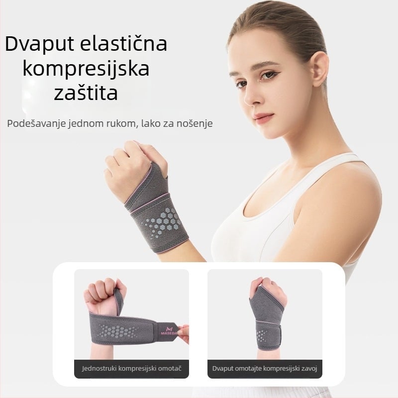Prozračna kompresijska zaštita zapešća s omotom palca za sportove; Materijali: neopren/OK tkanina/nylon; Zaštićeni dio: zapešće; Primjenjivi sportovi: košarka, nogomet, badminton, odbojka, bejzbol, stolni tenis