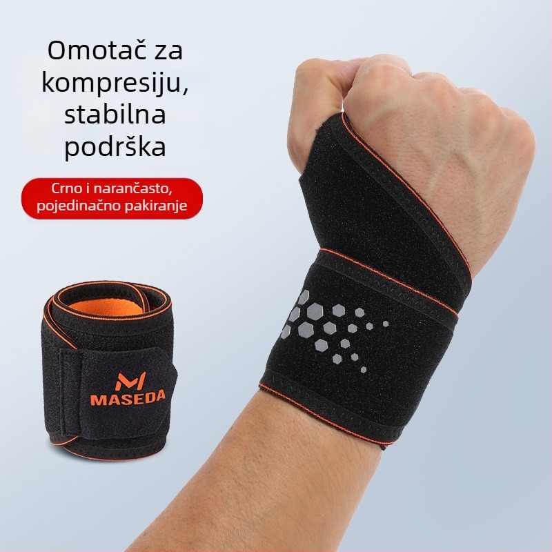 Prozračna kompresijska zaštita zapešća s omotom palca za sportove; Materijali: neopren/OK tkanina/nylon; Zaštićeni dio: zapešće; Primjenjivi sportovi: košarka, nogomet, badminton, odbojka, bejzbol, stolni tenis