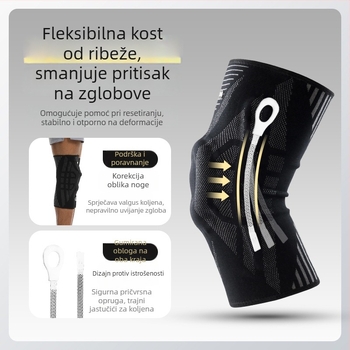 Koljeni štitnici – pleteni najlonski štitnici s gelom od silikona, latex žicom i oprugom; pogodni za sve sportove; težina 144 g