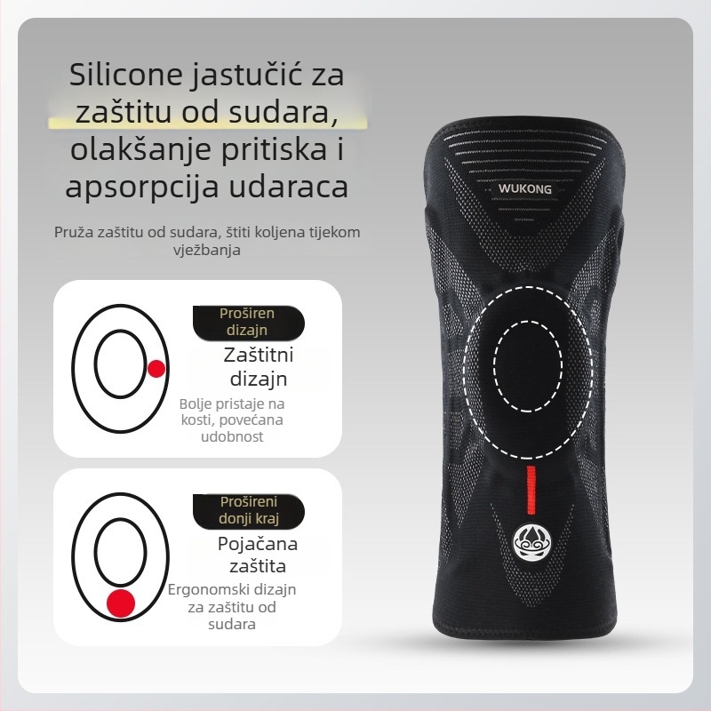 Koljeni štitnici – pleteni najlonski štitnici s gelom od silikona, latex žicom i oprugom; pogodni za sve sportove; težina 144 g