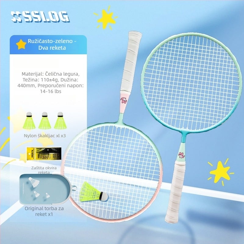 Dječja reketa za badminton – okvir od željezne zlitine, težina 95–100 g, drška G3