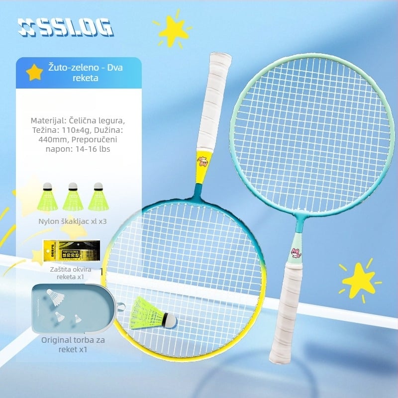 Dječja reketa za badminton – okvir od željezne zlitine, težina 95–100 g, drška G3