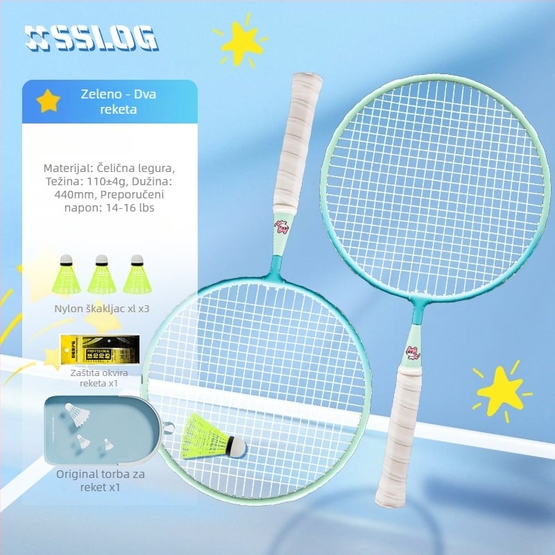 Dječja reketa za badminton – okvir od željezne zlitine, težina 95–100 g, drška G3
