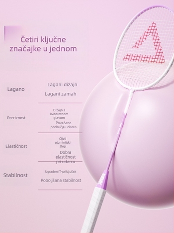 Peak reketa za badminton, ultra lagana karbonska vlakna rama, težina 95–100 g, držač G4, tip reketa: pravilan