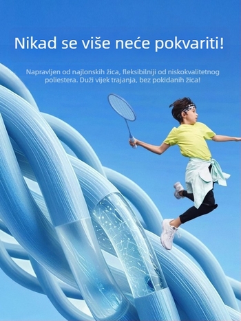Reket za badminton, okvir od željezne legure, najlonske žice, težina 95–100 g, ravni osovina, umjerena tvrdoća