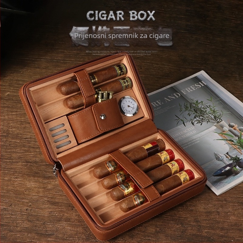 Humidor za cigare Forten od kože i drveta — klasičan, jednostavan, lagan luksuz stil, bez prilagodbe