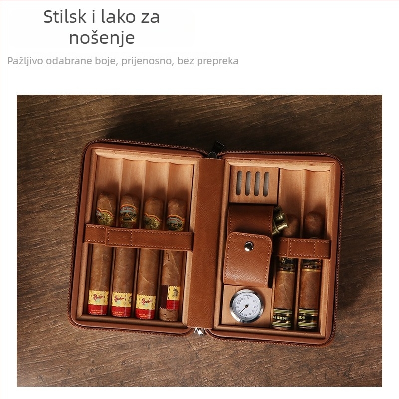 Humidor za cigare Forten od kože i drveta — klasičan, jednostavan, lagan luksuz stil, bez prilagodbe