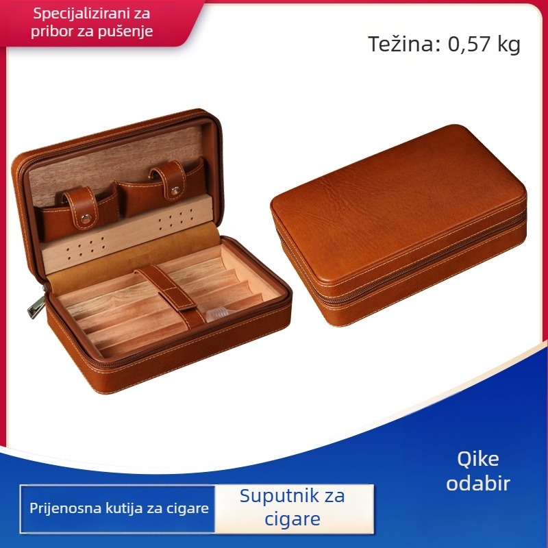 Humidor za cigare Forten od kože i drveta — klasičan, jednostavan, lagan luksuz stil, bez prilagodbe