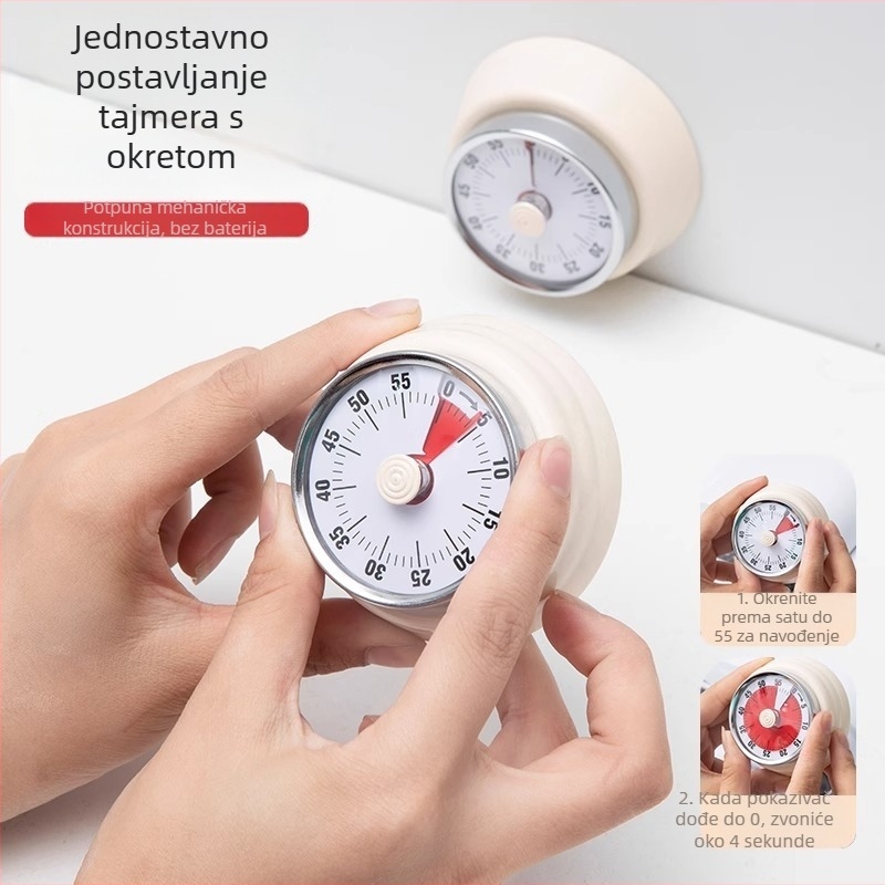 Mehanički vizualni štoperica s magnetskim držajem za kuhinju i učenje – okruglo ABS kućište, ručni pogon, kazalni prikaz, kronometar