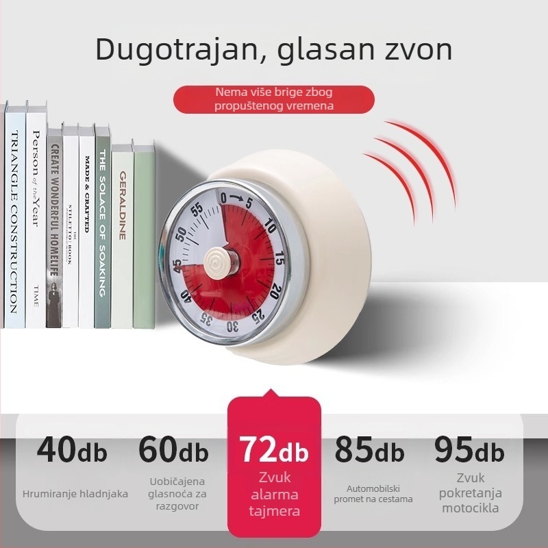 Mehanički vizualni štoperica s magnetskim držajem za kuhinju i učenje – okruglo ABS kućište, ručni pogon, kazalni prikaz, kronometar