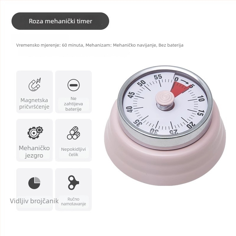 Mehanički vizualni štoperica s magnetskim držajem za kuhinju i učenje – okruglo ABS kućište, ručni pogon, kazalni prikaz, kronometar