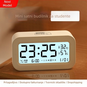 Studentski elektronički budilnik s LCD zaslonom, baterijsko napajanje, Seiko mehanizam, termometar i mjerenje vlage