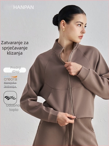 Joga jakna uskog kroja s dugim rukavima, duljina do struka, prednja džepa, materijal od rayona s slojem zraka