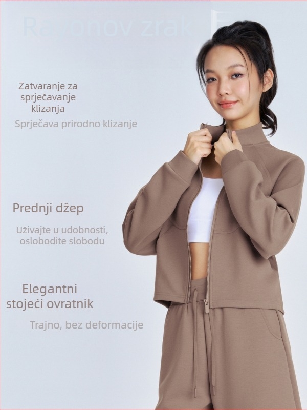 Joga jakna uskog kroja s dugim rukavima, duljina do struka, prednja džepa, materijal od rayona s slojem zraka