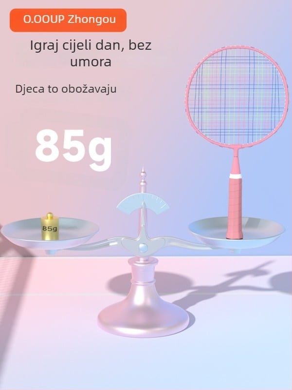 Dječja badminton raketa, okvir od željezne legure, težina 90–94 g, drška G2, tip reketa: ravna