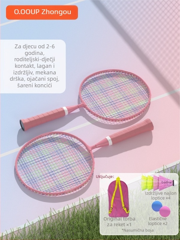 Dječja badminton raketa, okvir od željezne legure, težina 90–94 g, drška G2, tip reketa: ravna