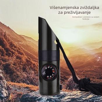 Vanjska 7-u-1 zviždaljka za preživljavanje s LED svjetlom, termometrom i kompasom