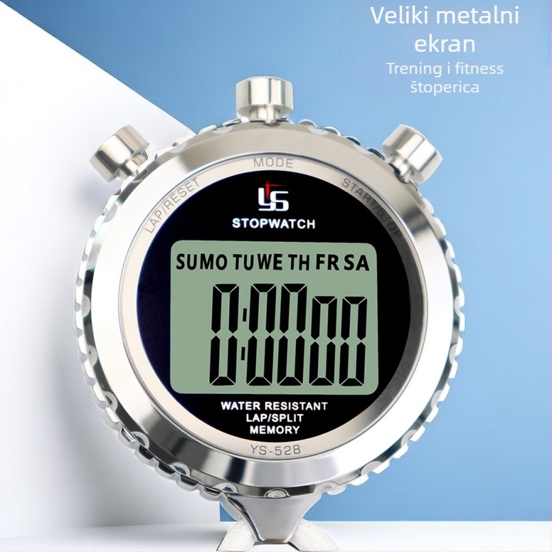 Elektronički štoper mjerač vremena za trčanje s pauzom; nehrđajući čelik, vodootporan, protuklizni, tiskano logo
