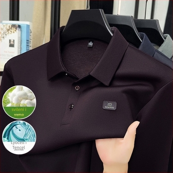Muški polo s dugim rukavima, slobodan kroj; smjesa Mulberry svile s poliestrom/Lyocell/Spandex; prozračan, upija vlagu, proljeće/jesen