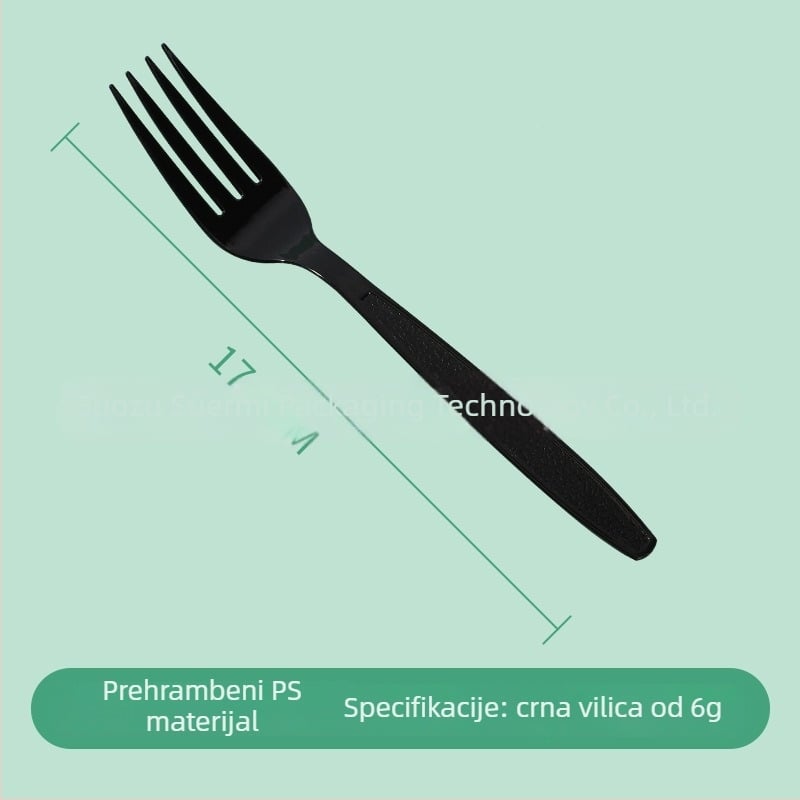 Jednokratna PS plastična vilica za deserte, kolače, voće i steakove, pojedinačno pakirana; pakiranje 1000 kom.; biorazgradiva; moguć ispis logotipa