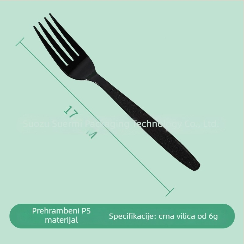 Jednokratna PS plastična vilica za deserte, kolače, voće i steakove, pojedinačno pakirana; pakiranje 1000 kom.; biorazgradiva; moguć ispis logotipa