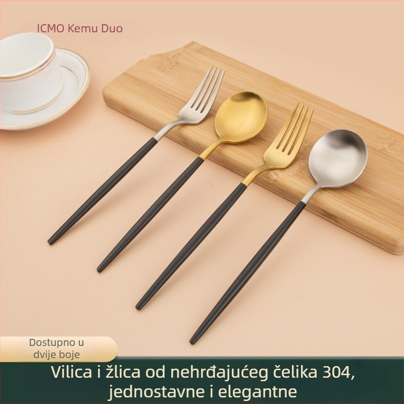 Set posuđa od 304 nerđajućeg čelika: žlica, vilica i desertna žlica, polirani završetak