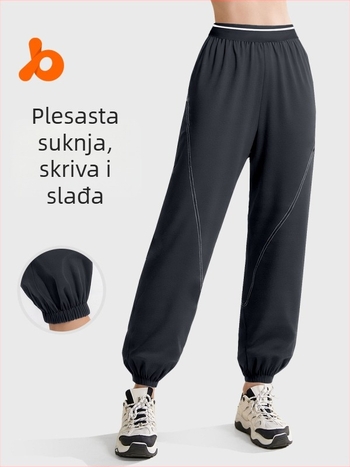 Ženske sportske hlače brzo sušeće, širokog kroja, tkanina od mješavine poliestera (94% poliester, 6% spandex), prozračne i lagane za treninge u proljeće, ljeto i jesen