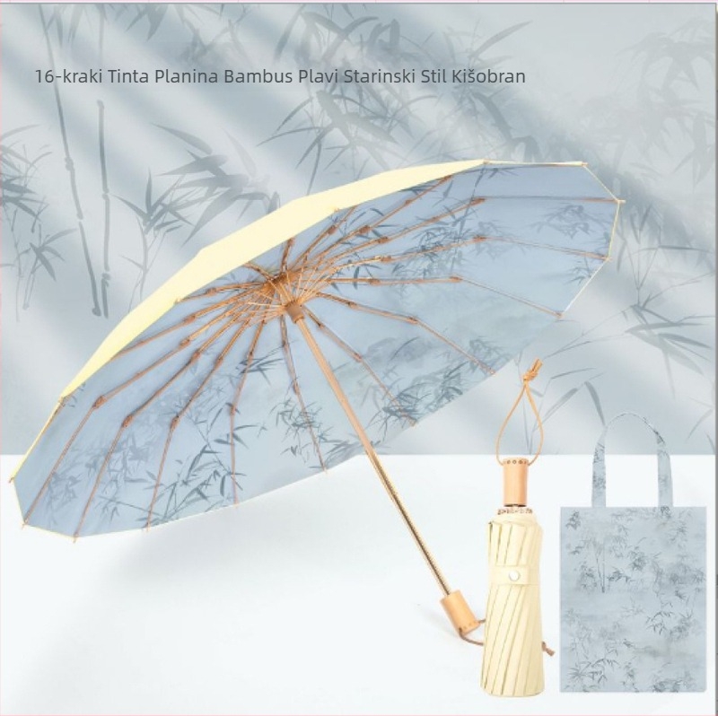 16-rebra ojačani kišobran u kineskom stilu za sunce i kišu, UV zaštita >50, sklopiv, aluminijske rebra
