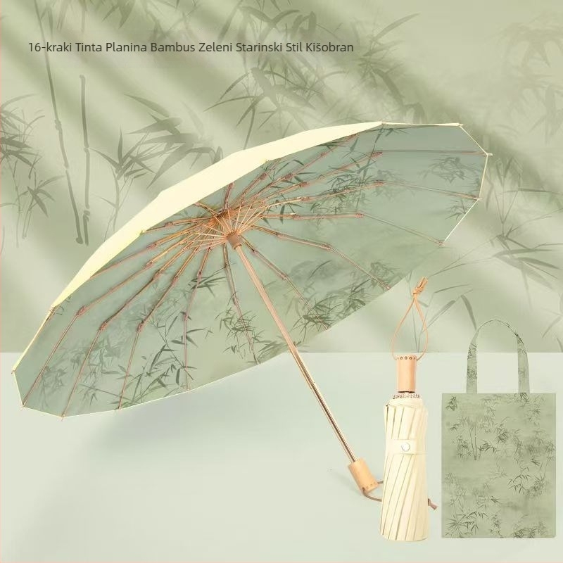 16-rebra ojačani kišobran u kineskom stilu za sunce i kišu, UV zaštita >50, sklopiv, aluminijske rebra