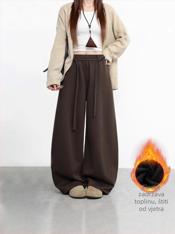 Casual ženske hlače, dugačke, visok pas, široki kroj, pamuk/spandeks smjesa, japansko-korejski casual stil, jesen/zima 2025
