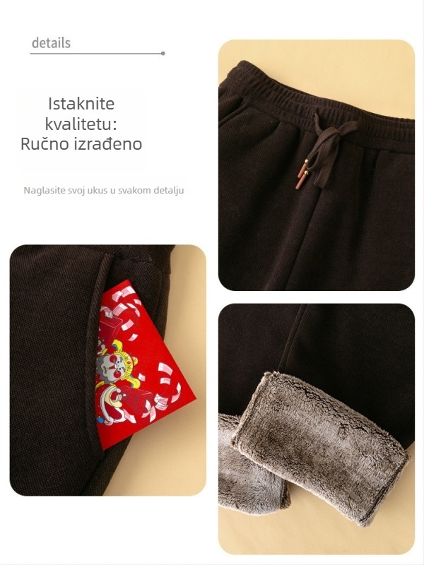 Ženske flis hlače za zimu, udoban široki kroj, duge, srednje debljine, blaga elastičnost
