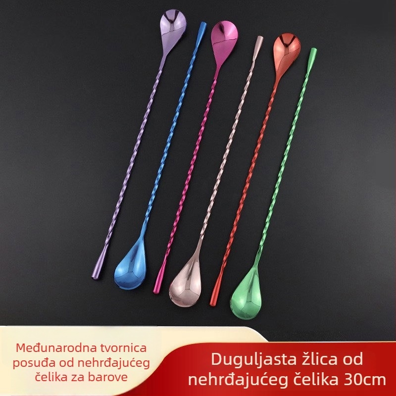 Nerđajućeg čelika bar žlica za miješanje koktela, kave i čaja s otisnutim logom i mogućnošću prilagođavanja – moderan dizajn
