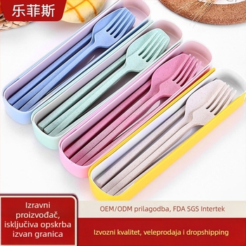 Plastični set posuđa s izvlačnom kutijom, 3 dijela (žlica, vilica, štapići) – moderni minimalistički dizajn, dar za dom