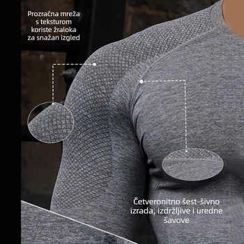 Muška seamless Jacquard fitness majica – brzo sušenje, okrugli ovratnik, lagana, sastav 57% najlon / 37% poliester / 6% spandeks