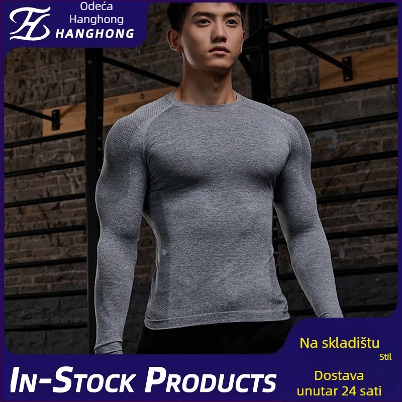 Muška seamless Jacquard fitness majica – brzo sušenje, okrugli ovratnik, lagana, sastav 57% najlon / 37% poliester / 6% spandeks