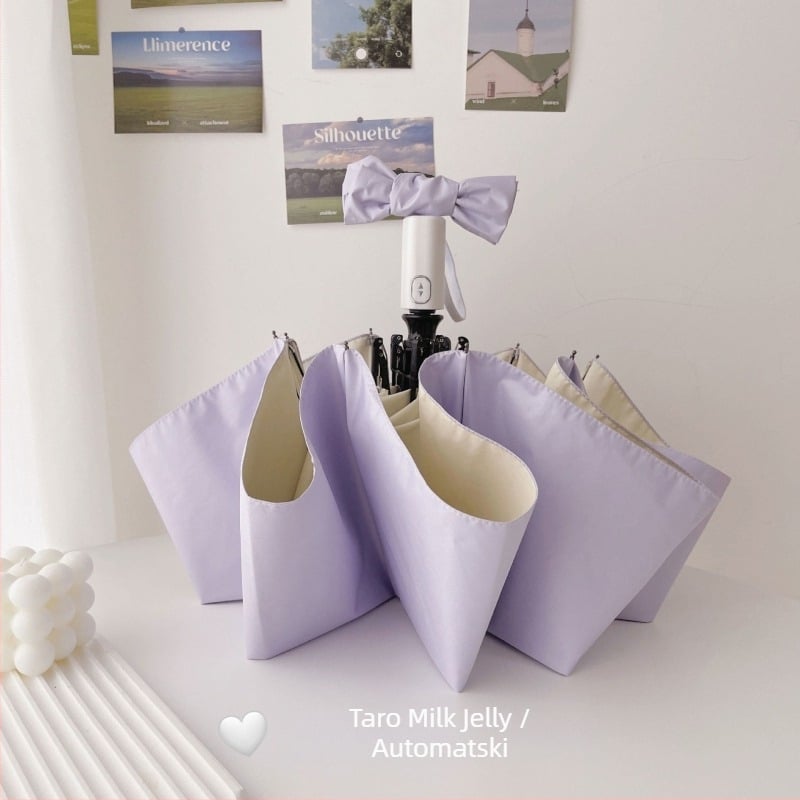 Automatski sklopivi ženski kišobran za sunce i kišu, 8-rebrni okvir, 190T tkanina, čelična šipka, gumirana drška, UV zaštita UPF50+, otporan na vjetar i kišu