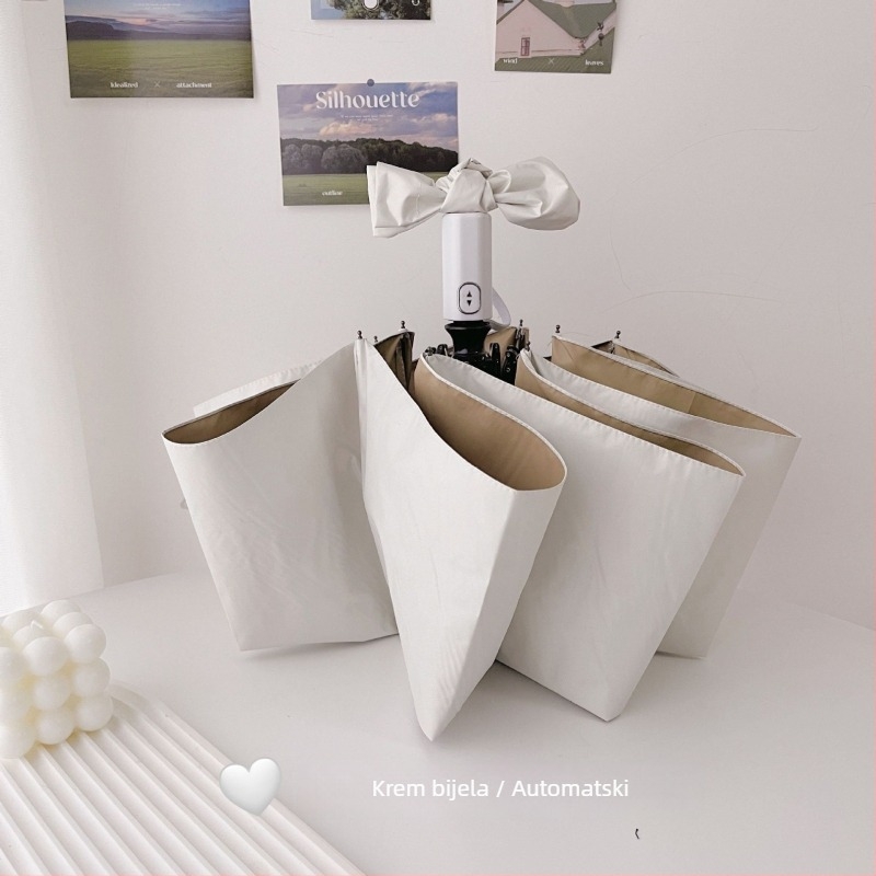 Automatski sklopivi ženski kišobran za sunce i kišu, 8-rebrni okvir, 190T tkanina, čelična šipka, gumirana drška, UV zaštita UPF50+, otporan na vjetar i kišu