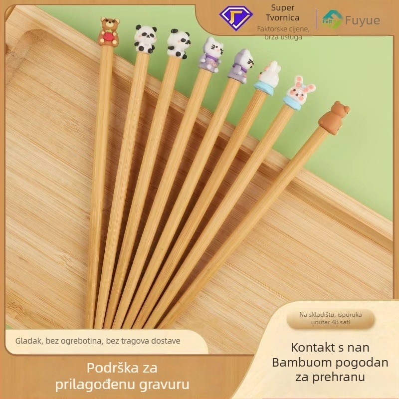 Dječje bambus štapići za jelo sa životinjskim uzorkom, sladak stil, 1 par