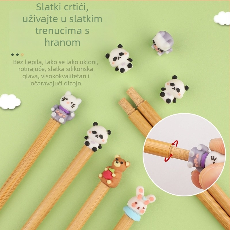 Dječje bambus štapići za jelo sa životinjskim uzorkom, sladak stil, 1 par