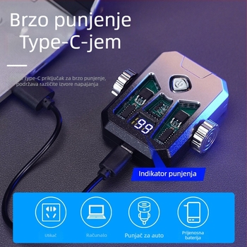 Honglin Mecha stil dvostrukog luka, ponovno punjiva zapaljka s LED lampom - metal, butan - poklon za dečka